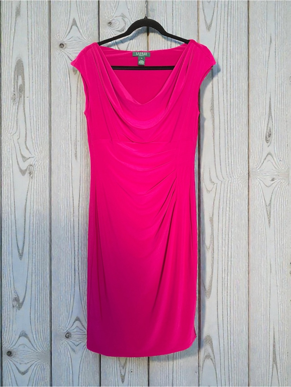 Lauren Ralph Lauren Vibrant Pink Cowl-Neck Midi Dress